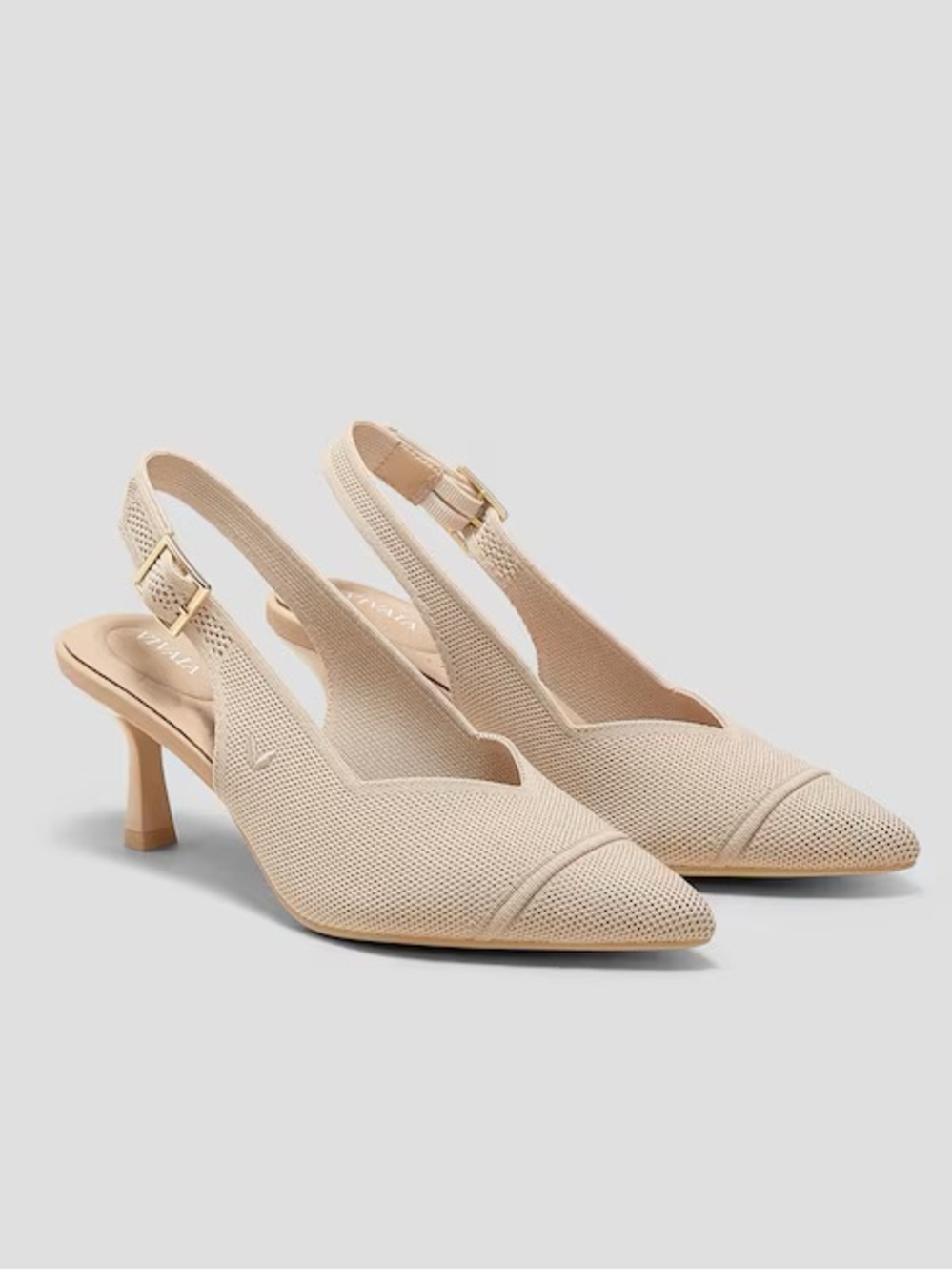 VIVAIA Women's Taupe/Nude Slingback Pointed-Toe Kitten Heels